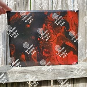 Abstract fluid Art, 8x10 red and black pour painting artwork on canvas